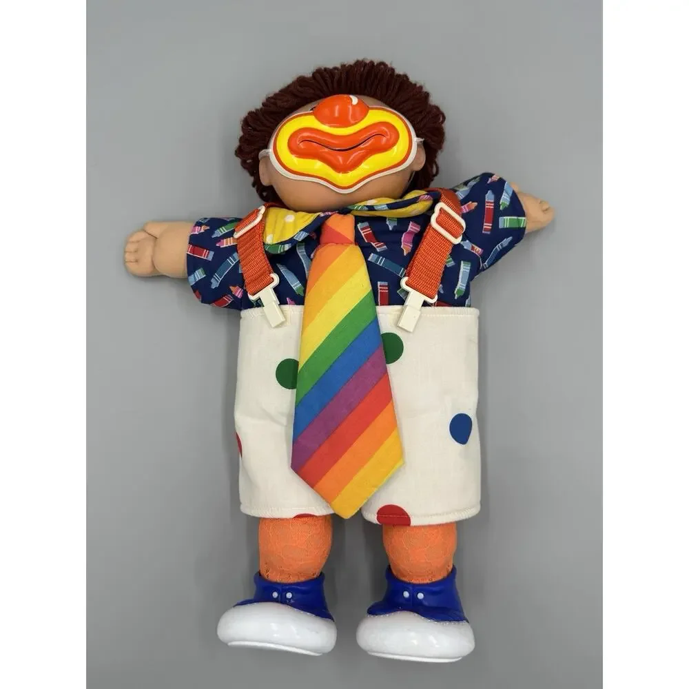 Vintage Cabbage Patch Circus Clown Doll Rainbow Tie & Crayon Shirt Brown Hair